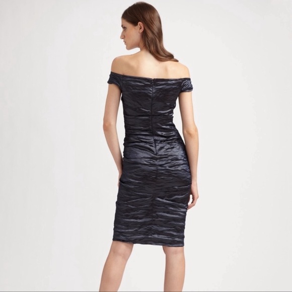 Nicole Miller Navy Off The Shoulder Ruched Dress - Picture 2 of 8